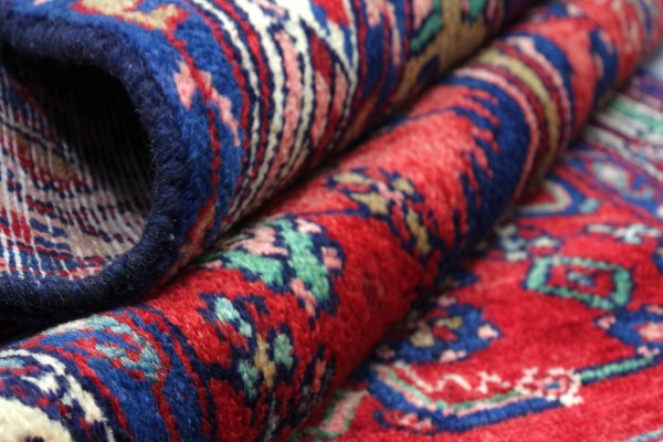 Perser Hamedan Teppich 90x300 Handgeknüpft Läufer Rot spiegelmuster Wolle Kurzflor Rug