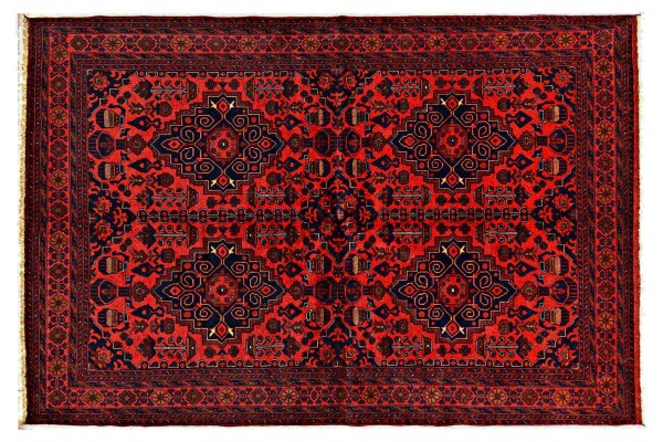 Afghan Khal Mohammadi Rug 200x300 Hand Knotted Brown Geometric Orient Short Pile