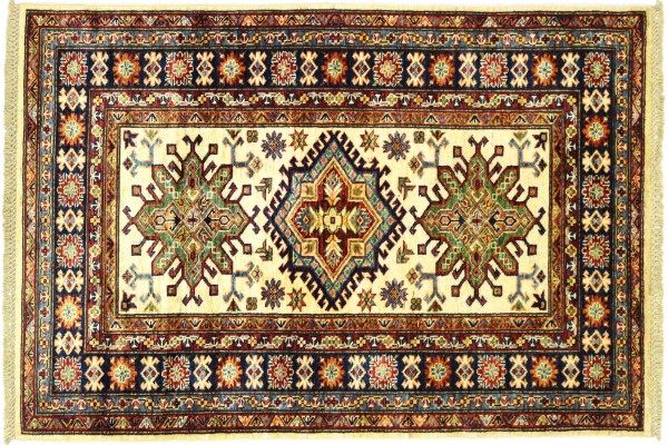 Afghan fine Kazak carpet 120x180 hand-knotted beige border Orient short pile
