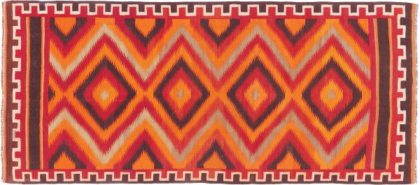 Afghan Kelim Soumakh Ghalmuri Teppich 140x320 Handgewebt Rot Geometrisch Handarbeit