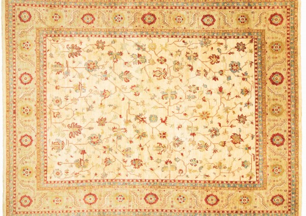 Afghan Chobi Ziegler 400x500 Handgeknüpft Teppich Beige Orientalisch Kurzflor