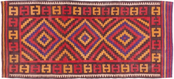 Afghan Kelim Soumakh Ghalmuri Teppich 130x300 Handgewebt Rot Geometrisch Handarbeit