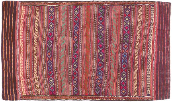 Afghan Kelim Soumakh Ghalmuri Teppich 130x220 Handgewebt Braun Streifen Handarbeit