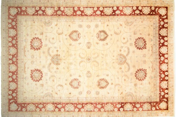 Afghan Chobi Ziegler 400x500 Handgeknüpft Teppich Beige Blumenmuster Kurzflor