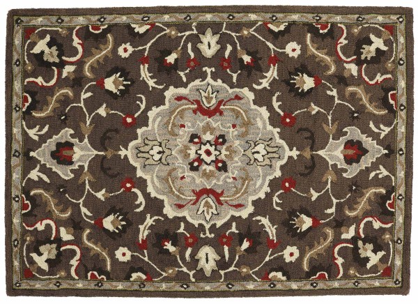 Carpet Handmade Wool 160x230 Brown Medallion Handmade Handtuft Modern