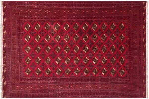Afghan Mauri Teppich 200x300 Handgeknüpft Rot Geometrisch Orient Kurzflor Wohnzimmer