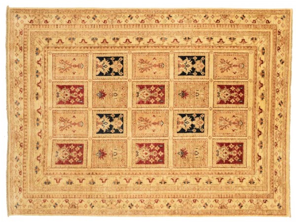 Afghan Chobi Ziegler 150x200 Handgeknüpft Teppich Beige Geometrisch Muster