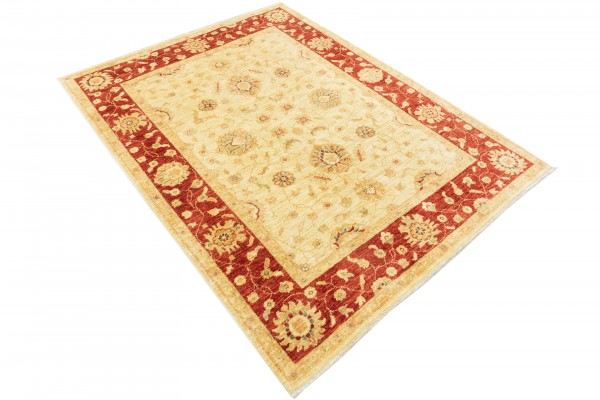 Afghan Chobi Ziegler 150x200 Handgeknüpft Teppich Beige Blumenmuster Kurzflor