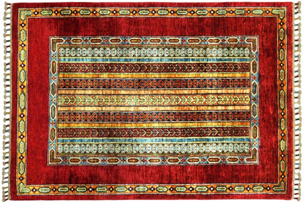 Afghan Ziegler Khorjin Rug 100x150 Hand Knotted Red Stripes Orient Short Pile