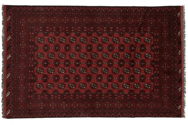 Afghan Aqcha 150x250 Handgeknüpft Teppich Beige Geometrisch Muster Kurzflor
