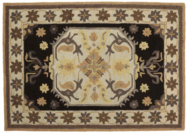 Short pile carpet wool 160x230 brown medallion handmade handtuft modern