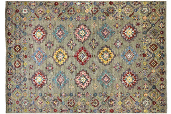 Afghan Kazak Special Rug 250x300 Hand Knotted Gray Geometric Orient Short Pile