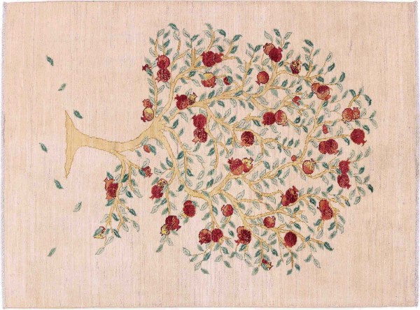 Afghan Ziegler Ariana Pomegranate Tree Rug 140x190 Hand Knotted Beige Floral Orient
