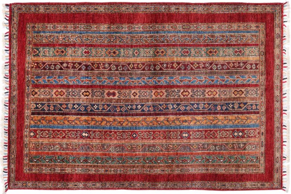 Afghan Khorjin Shaal Teppich 120x180 Handgeknüpft Rosa Streifen Orient Kurzflor