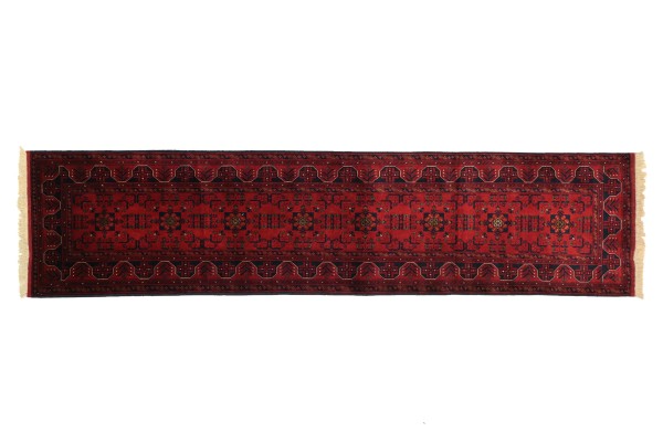 Afghan Belgique Khal Mohammadi Rug 80x300 Hand Knotted Runner Red Geometric