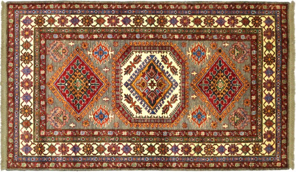 Afghan Kazak Fein 120x180 Handgeknüpft Orientteppich Braun Umrandung Wolle