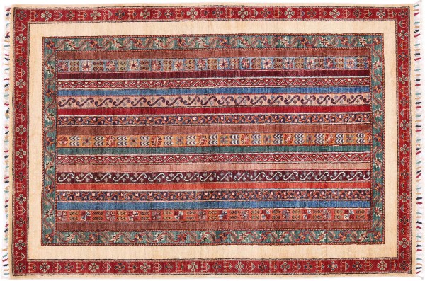 Afghan Khorjin Shaal Teppich 120x180 Handgeknüpft Rot Streifen Orient Kurzflor