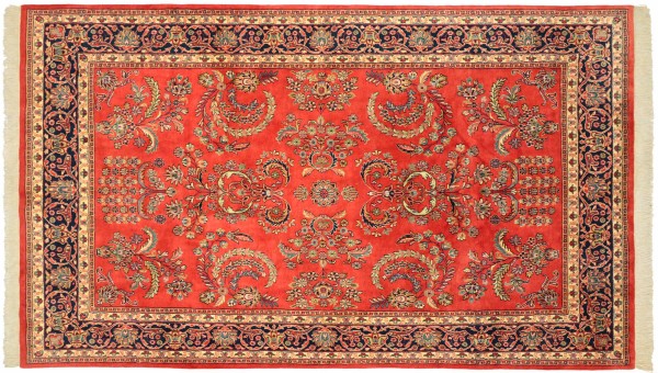 Sarough Rug 200x300 Hand Knotted Orange Floral Orient Short Pile Living Room