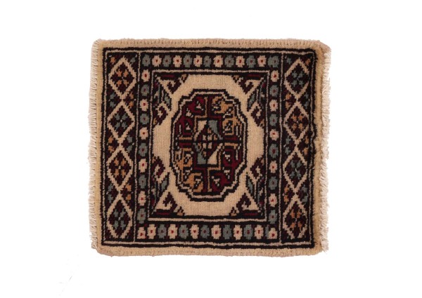 Pakistan Bukhara Rug 30x30 Hand Knotted Square Beige Geometric Orient
