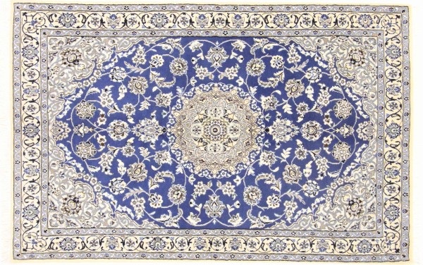 Persian carpet Nain 9LA 120x180 Hand-knotted White Medallion Oriental UNIKAT short pile