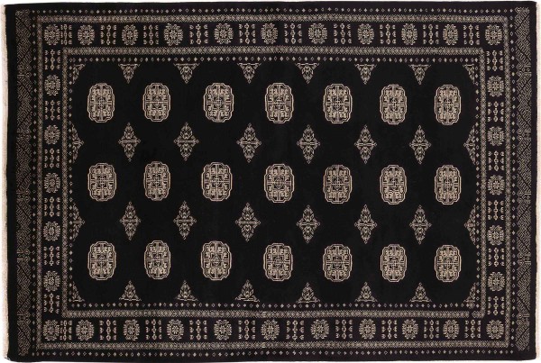 Pakistan Bukhara 3ply carpet 140x200 hand knotted black geometric oriental short pile