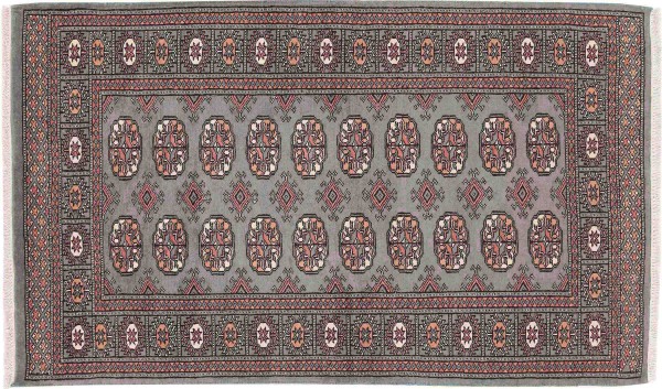 Pakistan Bukhara Rug 90x160 Hand Knotted Gray Geometric Orient Short Pile
