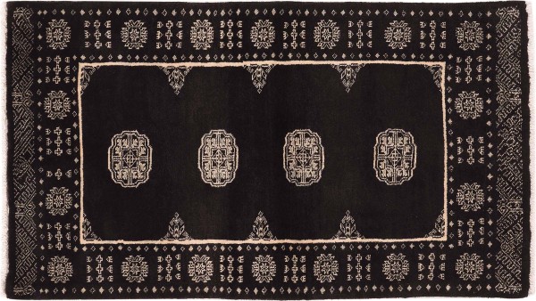 Pakistan Bukhara 3ply rug 70x140 hand knotted black geometric oriental low pile