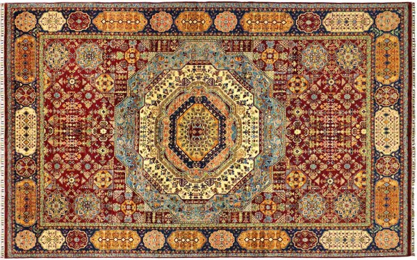 Afghan Ziegler Mamluk 250x350 Handgeknüpft Orientteppich Bunt Medaillon Wolle