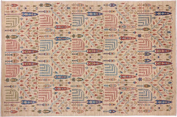 Afghan Ziegler Ariana BÃ¤ume Rug 200x300 Hand Knotted Beige Floral Orient Short Pile