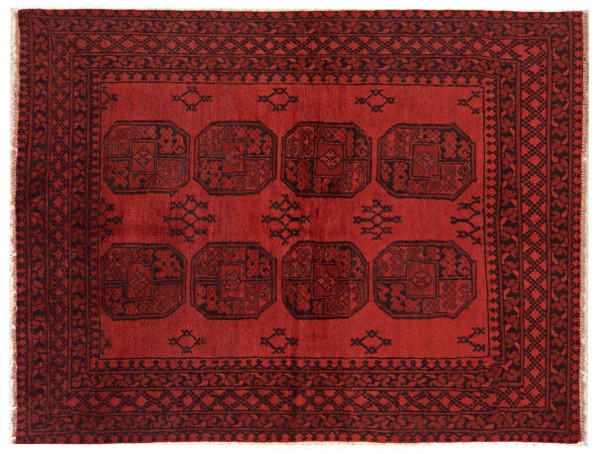 Afghan Aqcha Elephant Foot Rug 150x200 Hand Knotted Red Geometric Orient Short Pile