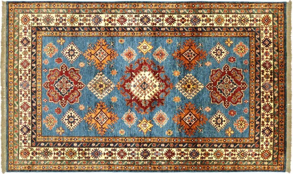 Afghan Kazak Fein 150x200 Handgeknüpft Orientteppich Blau Geometrisch Wolle
