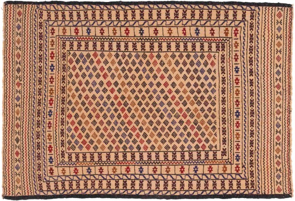 Afghan Kelim Gol Barjasta Teppich 120x180 Handgewebt Gold Geometrisch Handarbeit Gewebt