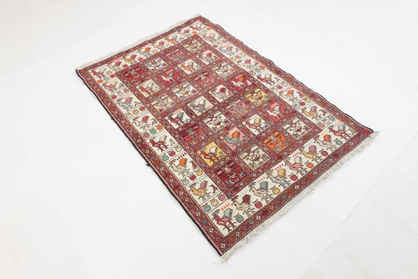 Perserteppich Seidensoumakh Vogel 100x150 Handgewebt Beige Geometrisch Handarbeit