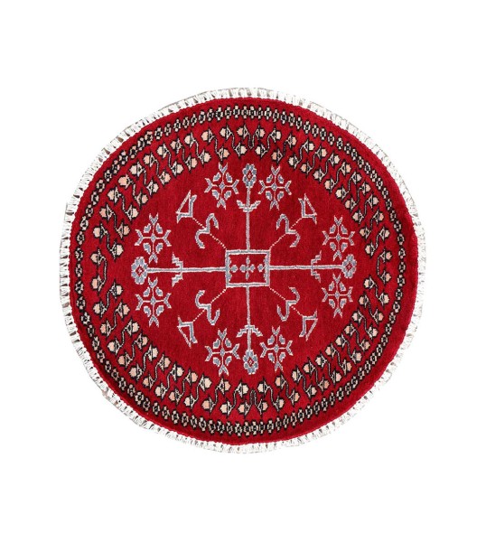 Pakistan Round Bukhara Rug 60x60 Hand Knotted Round Red Patterned Orient
