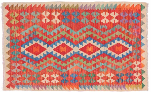 Afghan Maimana Kelim Teppich 90x150 Handgewebt Bunt Geometrisch Handarbeit Gewebt