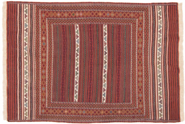 Afghan Mushwani Kelim 140x200 Handgewebt Teppich Mehrfarbig Linien Handarbeit