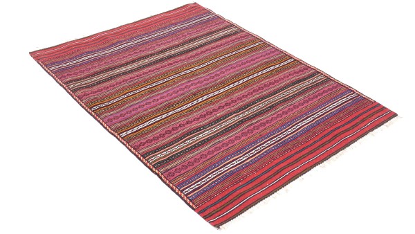 Afghan Kelim Soumakh Ghalmuri Teppich 100x130 Handgewebt Rosa Geometrisch Handarbeit