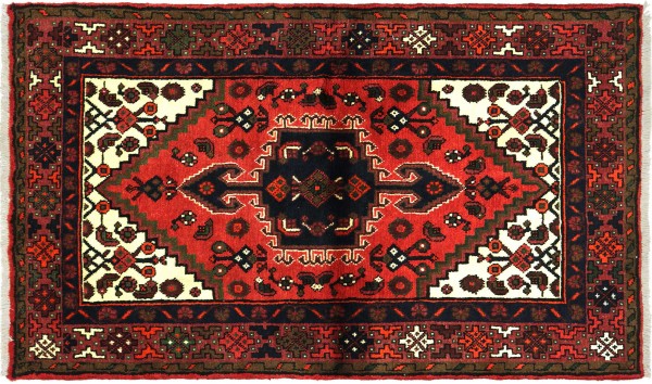 Perser Hamadan 100x150 Handgeknüpft Orientteppich Rot Medaillon Wolle Kurzflor