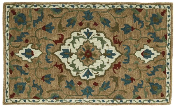 Wool carpet 90x160 brown medallion handmade handtuft modern