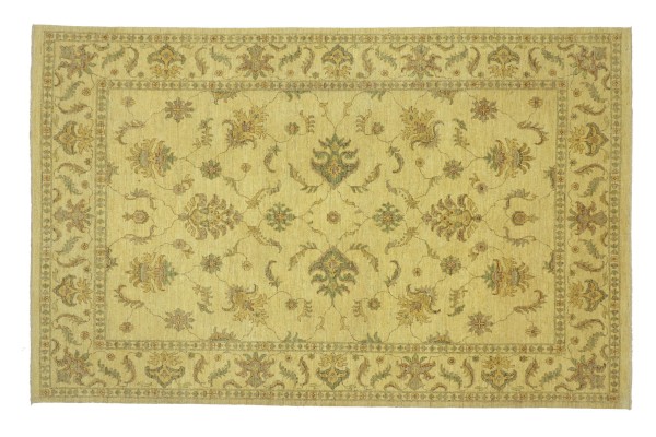 Afghan Chobi Ziegler Rug 200x300 Hand Knotted Beige Floral Orient Short Pile