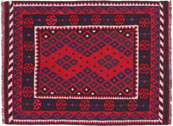 Afghan Kelim Soumakh Ghalmuri Teppich 110x140 Handgewebt Rot Geometrisch Handarbeit