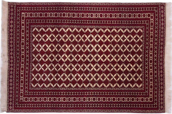Afghan Kunduz Rug 200x300 Hand Knotted Red Geometric Pattern Orient Short Pile