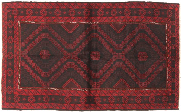 Belutsch Baluch Teppich 110x180 Handgeknüpft Schwarz Geometrisch Orientalisch UNIKAT