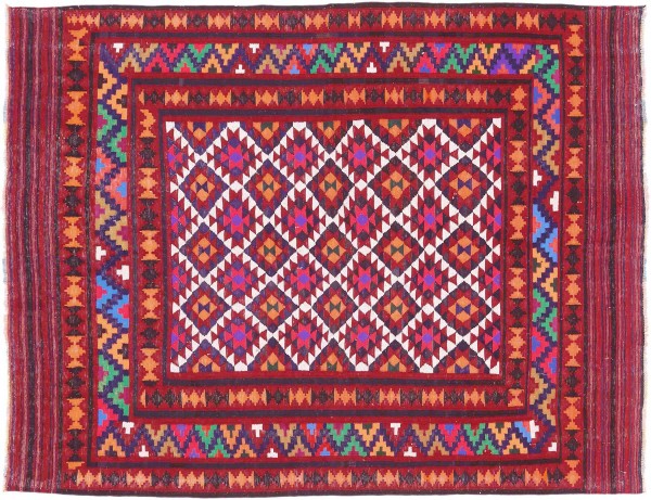 Afghan Kilim Soumakh Ghalmuri Rug 140x180 Handwoven Red Geometric Handmade