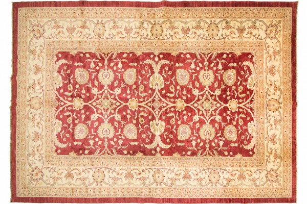 Afghan Chobi Ziegler Rug 300x400 Hand Knotted Red Floral Pattern Orient Short Pile