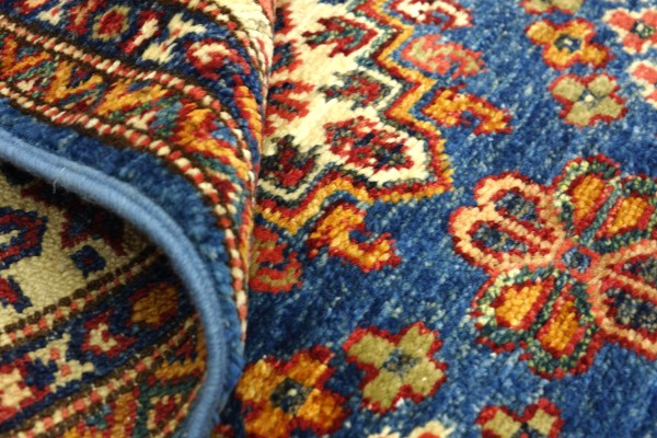 Afghan Kazak Fein 80x300 Handgeknüpft Orientteppich Läufer Blau Geometrisch