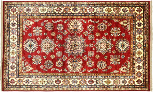 Afghan Fine Kazak Rug 150x200 Hand Knotted Red Geometric Orient Short Pile