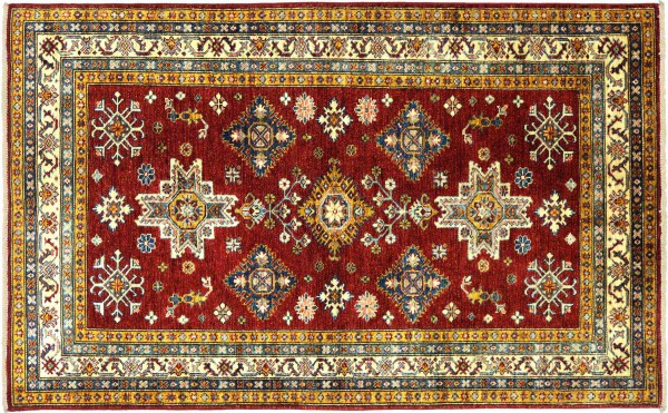 Afghan Kazak Fein 140x200 Handgeknüpft Orientteppich Rot Umrandung Wolle