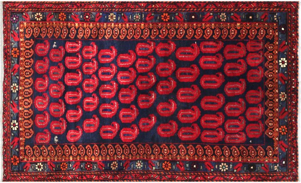 Perser Hamedan Teppich 120x180 Handgeknüpft Rot spiegelmuster Wolle Kurzflor Rug