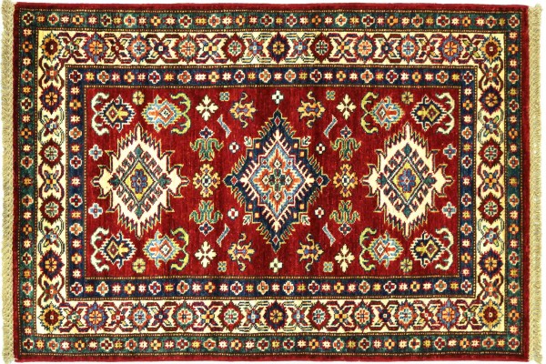 Afghan Fine Kazak Rug 100x150 Hand Knotted Red Border Orient Short Pile
